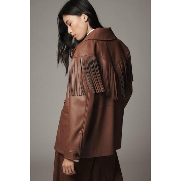 Avec Les Filles for Anthropologie Fringe Faux Leather Shacket XS - Picture 3 of 14